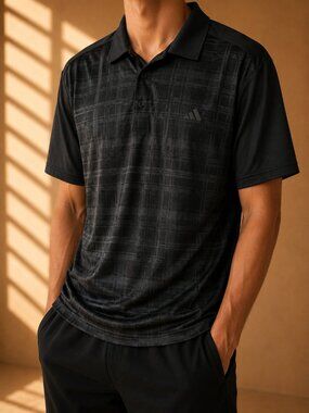 Adidas Golf Performance Polo Shirt Black Plaid Short Sleeve (Men's S)